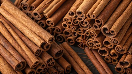 Cinnamon sticks background. Suitable for marketing or business purposes. Panoramic banner with place for text