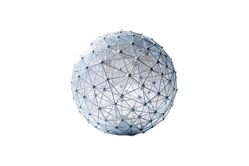 Detailed wireframe geodesic sphere showing triangular mesh pattern with connection points creating three-dimensional geometric network visualization, isolated on a transparent background