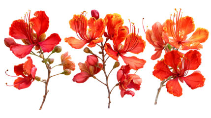 Vibrant flamboyant floral botanical illustration, tropical floral design element art on transparent background