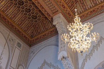 Closeup view of a luxurious chandelier at Hassan II Mosque. Casablanca.  Morocco.   Horizontally. 