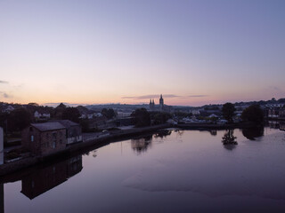 The city of truro from the air at sunset near the far river cornwall uk