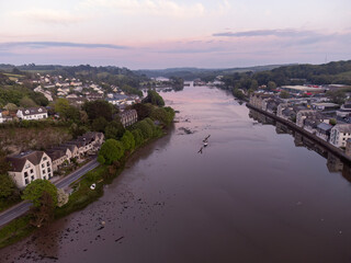 The city of truro from the air at sunset near the far river cornwall uk