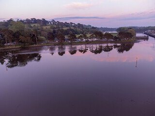 The city of truro from the air at sunset near the far river cornwall uk