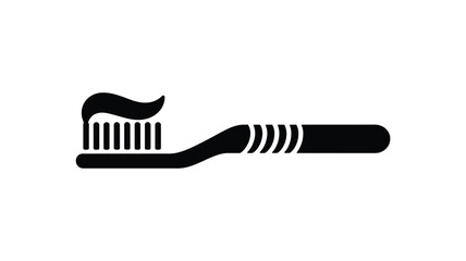 Simple black icon of a toothbrush with toothpaste on the bristles