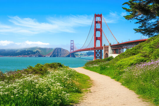 Iconic golden gate bridge shrouded in fog with san francisco skyline in the distance black and white" - Powered by Adobe