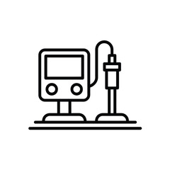 Simple line icon of a medical device with a probe and display screen