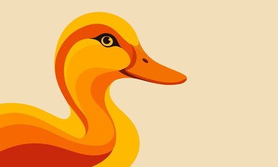 Minimalist illustration of a duck in warm orange and yellow tones on a beige background. Modern and clean design, perfect for nature-themed graphic projects.