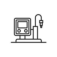 Simple line art icon of a scientific instrument with a display and probe