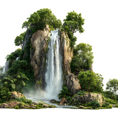 PNG Majestic Waterfall Cascading Down Lush Mountainside A Breathtaking Nature Scene against transparent Background