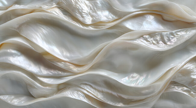 Translucent layers of mother-of-pearl exhibit elegant wavy designs reflecting light beautifully