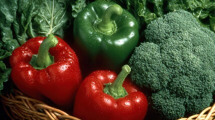Fresh vegetables in a woven basket, a vibrant display of natural abundance and healthy living