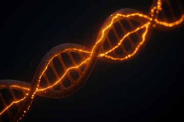 Obraz premium Illuminated dna strand helix against a dark black background view