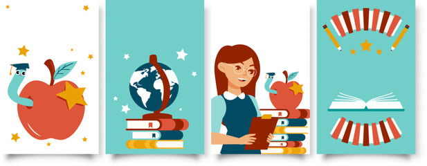 Naklejka premium Back to School Colorful Illustrations of Education