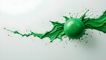 Splash of Green Paint with Sphere on White Background