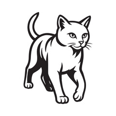 Cute cartoon cat with happy face in black line drawing