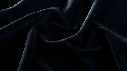 Fototapeta premium Smooth black silk fabric with elegant waves and soft texture detail