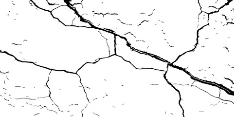 Obraz premium Cracked wall texture grunge background. Earthquake effect. Vector illustration-Old cracked texture set isolated. Dry land crack texture for overlay. 