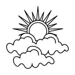 Black line art sun and clouds weather illustration