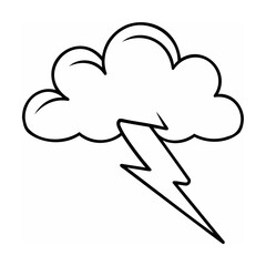 Black and White Cloud with Lightning Bolt Illustration