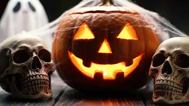 halloween pumpkin with skull