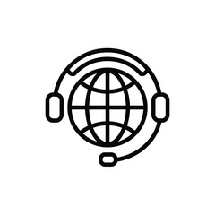 Global customer support icon featuring a globe and headset with microphone