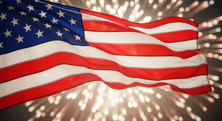 Fototapeta premium American Flag Fireworks Celebrating Independence Day with Patriotism and Pride