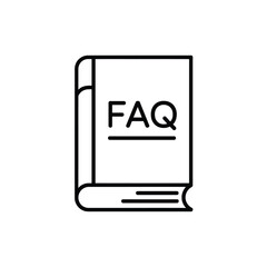Simple line art icon of a book with faq written on the cover