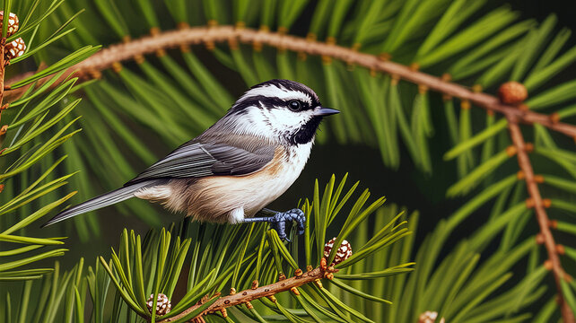 Great tit and blue tit perched on a tree branch in nature