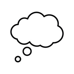 Simple black outline thought bubble with small circles on white background