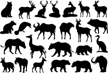 Animal Silhouette Vector Set, Wild Animal Silhouette Collection, Animal Shape Vector Art, Black Animal Silhouette Pack, Jungle Animal Vector Silhouettes, Animal Shadow Vector Design, Animal Silhouette