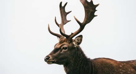 Majestic Brown Elk with Large Antlers Standing in Overcast Sky