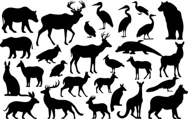 Animal Silhouette Vector Set, Wild Animal Silhouette Collection, Animal Shape Vector Art, Black Animal Silhouette Pack, Jungle Animal Vector Silhouettes, Animal Shadow Vector Design, Animal Silhouette