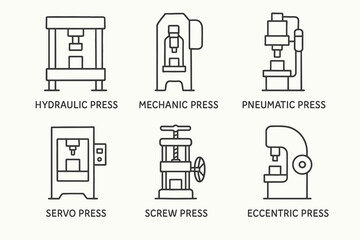 Hydraulic, mechanic, pneumatic, servo, screw, eccentric press machines diagram