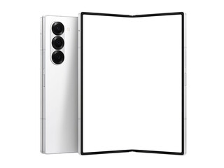 Photo of foldable smartphone similar to android device without background. White color. Template...