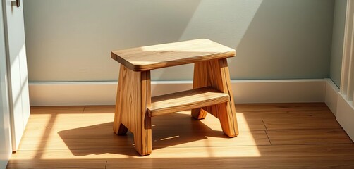 Rustic, small wooden step stool, ideal for kitchen or bathroom,  climbing,  brown