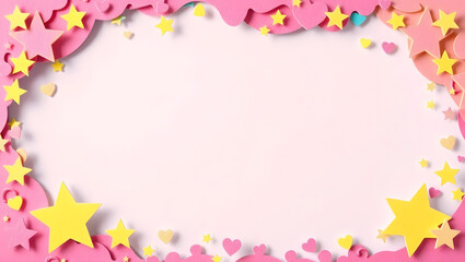 Whimsical frame with stars and hearts: a charming image presents a decorative, whimsical frame adorned with a combination of cut-out stars and hearts, evoking a sense of joy and wonder.