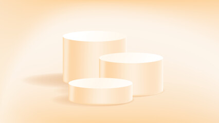 Nude Beige Multi-Level Cylinder Podiums with Mesh Gradient Background for Cosmetic Display