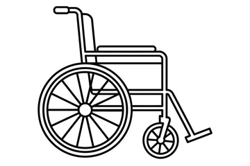 Simple black and white line drawing of a wheelchair on a white background