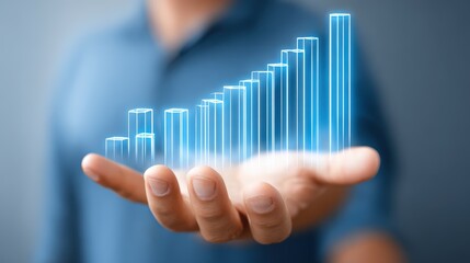 Businessman Hand Displaying Holographic Finance Growth Chart Concept