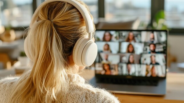 Professional Woman on Video Call in Minimalist Home Office