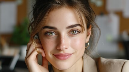 Fototapeta premium Portrait Woman Beauty Smile Confidence Face Natural Closeup Elegant