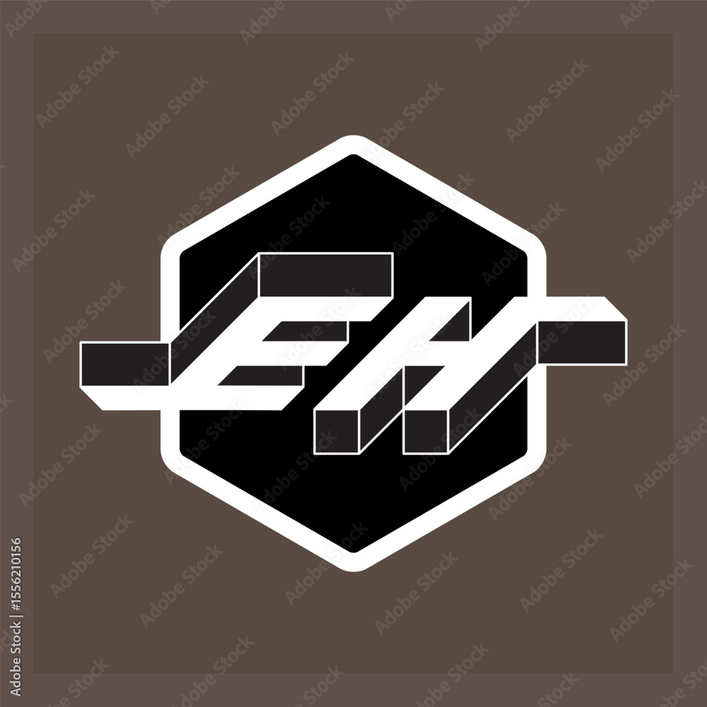Fototapete e and h - monogram or logotype. isometric 3d font for design. three-dimension letters. eh - 2-letter
