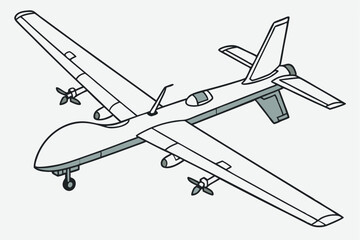 Blueprint Style MQ-9 UAV Line Art | Side View with Gear, Hatches, and Pylons

