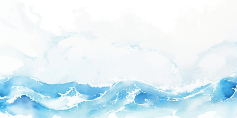 Obraz premium Elegant Light Blue Watercolor Sea Swell Texture with Misty Gradient Wash and Delicate Flowing Brush Details for Relaxed and Serene Design Concepts
