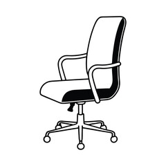 Modern Office Chair Icon, Black and White Line Art, Minimalist Ergonomic Design, Clean Professional Look, Suitable for Corporate Projects