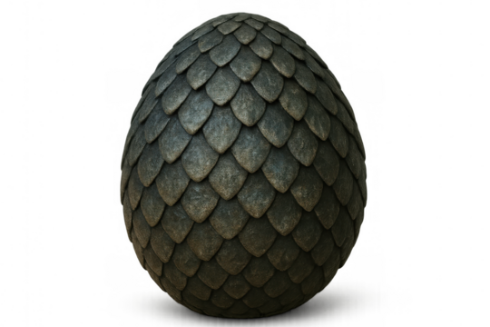 3d rendered dragon egg with detailed scaly texture, glowing mysteriously on transparent backdrop, suggesting mythical power