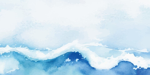 Obraz premium Gentle Blue Watercolor Ocean Wave Pattern with Soft Gradient Layers and Flowing Brush Strokes for Spa, Wellness, and Coastal Themes