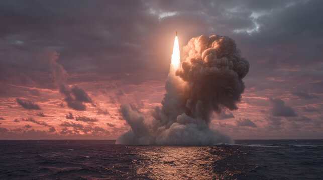 Missile Launch Nuclear Explosion Military Power Ocean Threat Warfare