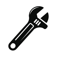 Adjustable Wrench Icon, Black and White, Minimalist Repair Tool Symbol, DIY and Industrial Vector, Simple Maintenance Equipment Illustration