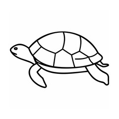 Black Outline Sea Turtle Illustration on White Background